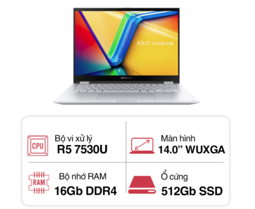 Laptop ASUS Vivobook S 14 Flip TN3402YA-LZ192W (Ryzen 5 7530U/ RAM 16GB/ Onboard/ 512GB SSD/ Windows 11)