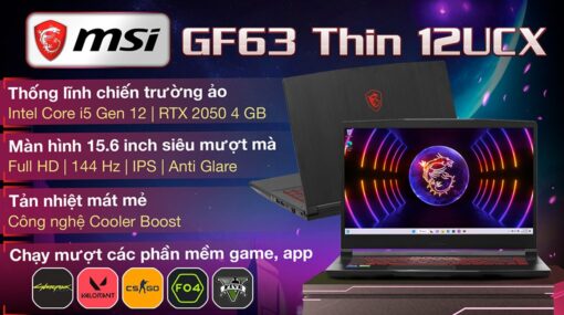 Laptop MSI Gaming GF63 Thin 12UCX i5 12450H/16GB/512GB/4GB RTX2050/144Hz/Win11 (873VN) - Hình ảnh 8